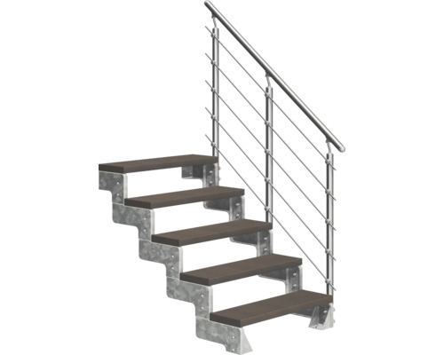 Escalier avec rampe en métal et marches en bois