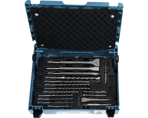 Jeu de forets et de burins dans une mallette à outils bleue