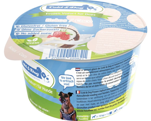 Cold and Dog gefrorener Joghurt für Hunde, Kokosnussgeschmack, ohne Zuckerzusatz, glutenfrei, vegan