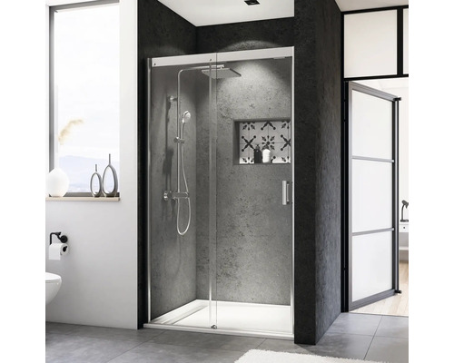 Porte coulissante pour niche Breuer Panorama 160 cm butée à gauche, en verre transparent, profilé couleur chrome Porte coulissante pour niche Breuer Panorama 160 cm butée à gauche, en verre transparent, profilé couleur chrome