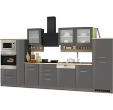 Held Möbel Küchenzeile mit Geräten Mailand 370 cm grau hochglanz zerlegt 590.1.6211