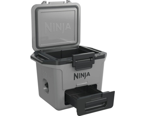 Ninja Kühlbox mit offener Schublade und geöffnetem Deckel