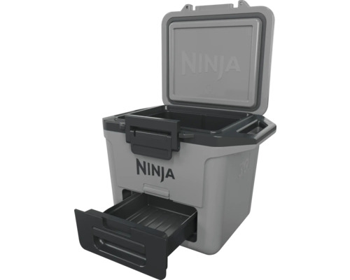 Geöffnete Kühlbox mit Ablagefach