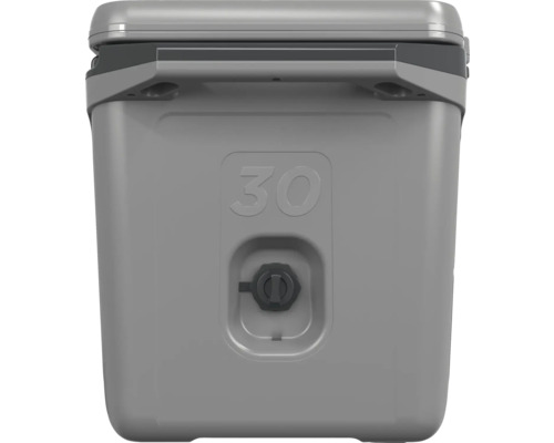 Graue Kühlbox mit der Nummer 30 und einem Abflussventil.