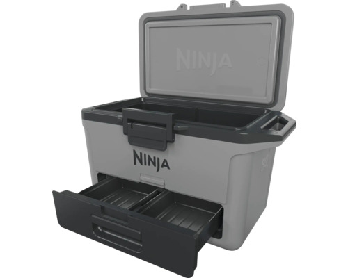 Graue Kühlbox mit Schublade und Ninja Logo