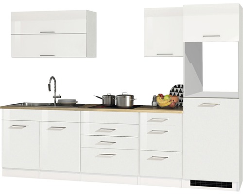 Held Möbel Küchenzeile Mailand 290 weiß hochglanz Frontfarbe cm Luxemburg HORNBACH zerlegt - weiß Korpusfarbe