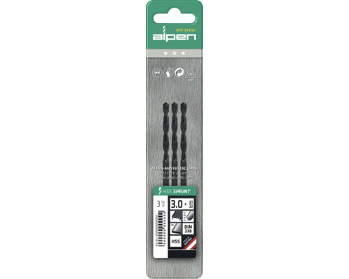 Alpen HSS Sprint Bohrer Set, drei Stück, 3.0 Millimeter