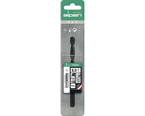 Alpen HSS Sprint Spiralbohrer, 8.0 Millimeter Durchmesser