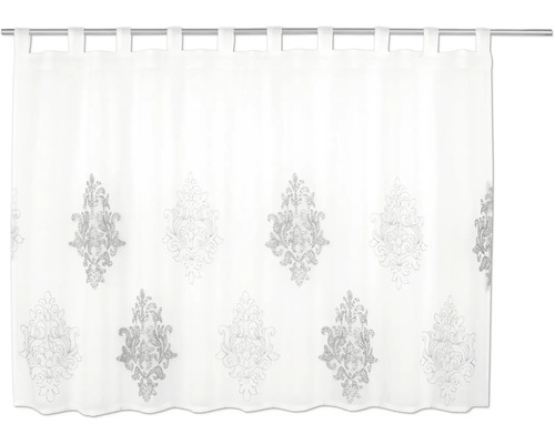 Brise-bise blanc avec motif ornemental argenté et pattes.