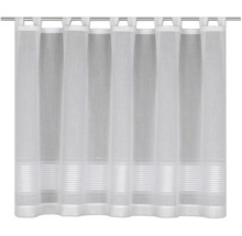 Rideau à pattes blanc transparent avec des rayures horizontales sur le bord inférieur.