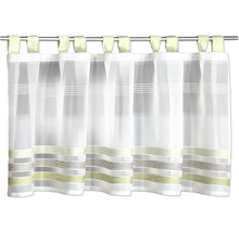Rideau brise-bise transparent avec pattes et rayures horizontales.