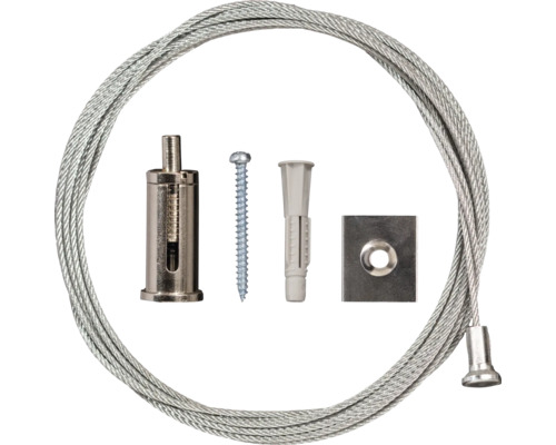 Kit de suspension avec câble en acier, vis, cheville et matériel de fixation