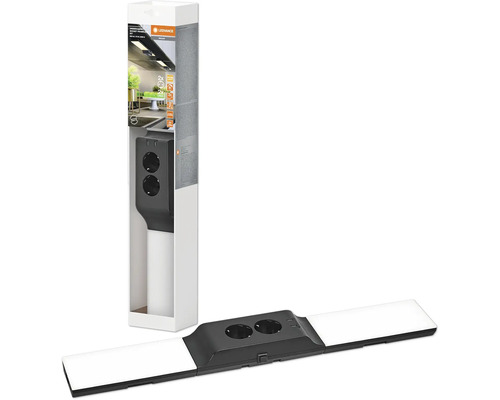 LEDVANCE Unterbauleuchte mit zwei Steckdosen in Verpackung und ausgepackt