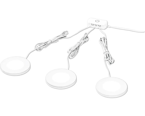 LED Unterbauleuchten Set mit drei runden Leuchten und Zuleitung
