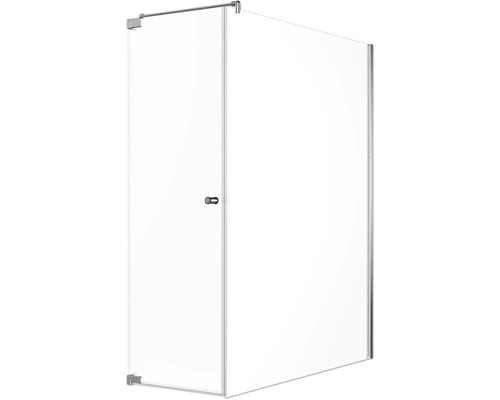 Porte de douche avec paroi latérale Jungborn SETTE porte pivotante à gauche paroi latérale à droite 70 x 170 cm profilé chrome verre transparent avec revêtement de verre résistant à la saleté et poignée bouton Cabine de douche avec porte en verre