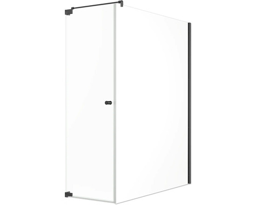 Jungborn Duschtür mit Seitenwand SETTE Drehtür links Seitenwand rechts 70 x 100 cm Profilfarbe schwarz Klarglas mit schmutzabweisende Glasbeschichtung und Puffergriff Duschkabine mit Tür aus Glas und schwarzen Beschlägen