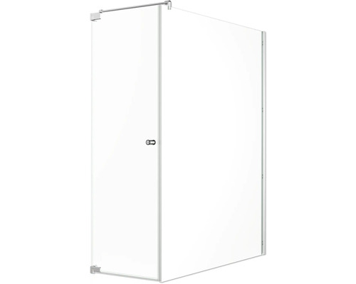 Porte de douche avec paroi latérale Jungborn SETTE porte pivotante à gauche paroi latérale à droite 75 x 160 cm profilé argent verre transparent avec revêtement de verre résistant à la saleté et poignée bouton Cabine de douche d''angle avec porte en verre transparent