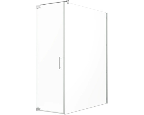 Porte de douche avec paroi latérale Jungborn SETTE porte pivotante à gauche paroi latérale à droite 70 x 140 cm profilé argent verre transparent avec revêtement de verre résistant à la saleté et poignée barre Cabine de douche d''angle avec porte en verre et poignée