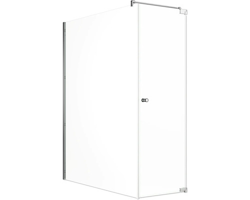 Porte de douche avec paroi latérale Jungborn SETTE porte pivotante à droite paroi latérale à gauche 120 x 70 cm profilé chrome verre transparent revêtement de verre résistant à la saleté et poignée bouton Douche d''angle avec porte en verre