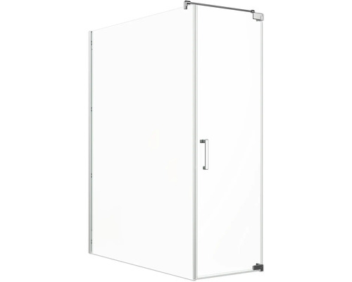 Porte de douche avec paroi latérale Jungborn SETTE porte pivotante à droite paroi latérale à gauche 120 x 75 cm profilé chrome verre transparent avec revêtement de verre résistant à la saleté et poignée barre Cabine de douche en verre avec porte