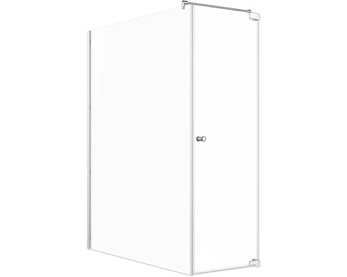 Porte de douche avec paroi latérale Jungborn SETTE porte pivotante à droite paroi latérale à gauche 170 x 75 cm profilé argent verre transparent avec revêtement de verre résistant à la saleté et poignée bouton Cabine de douche avec porte en verre