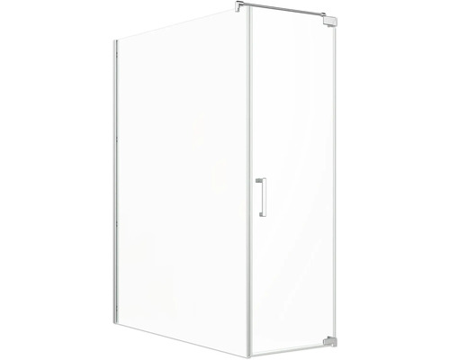 Porte de douche avec paroi latérale Jungborn SETTE porte pivotante à droite paroi latérale à gauche 100 x 70 cm profilé argent verre transparent avec revêtement de verre résistant à la saleté et poignée barre Cabine de douche avec porte en verre et poignée