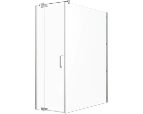 Jungborn Duschtür mit Seitenwand SETTE Drehtür mit Festteil links und Seitenwand rechts 90 x 170 cm Profil silber Klarglas mit schmutzabweisende Glasbeschichtung und Stangengriff Eckdusche mit transparenter Glaswand und Tür