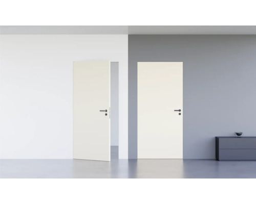 Porte d'intérieur affleurante Pertura Vidar HPL RAL 9010 blanc pur 883x2376 mm serrure à loquet magnétique pour WC noir tirant gauche (ouverture vers l'extérieur)