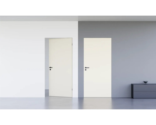 Porte d'intérieur affleurante Pertura Vidar HPL RAL 9010 blanc pur 758x2126 mm serrure à loquet magnétique pour WC acier inoxydable tirant gauche reverse (ouverture vers l'intérieur)