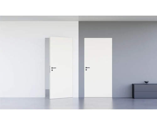 Porte d'intérieur affleurante Pertura Vidar HPL RAL 9016 blanc signalisation 758x2126 mm serrure à loquet magnétique à gorge acier inoxydable tirant droit (ouverture vers l'extérieur)