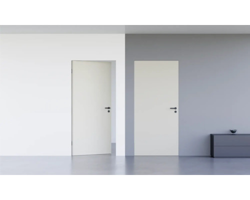 Porte d'intérieur affleurante Pertura Vidar HPL RAL 7037 gris poussière 883x2251 mm serrure à loquet magnétique pour WC acier inoxydable tirant droit reverse (ouverture vers l'intérieur)