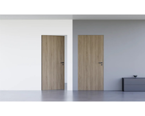 Porte d'intérieur affleurante Pertura Vidar HPL chêne gris 883x2251 mm serrure à loquet magnétique pour WC acier inoxydable tirant droit reverse (ouverture vers l'intérieur)