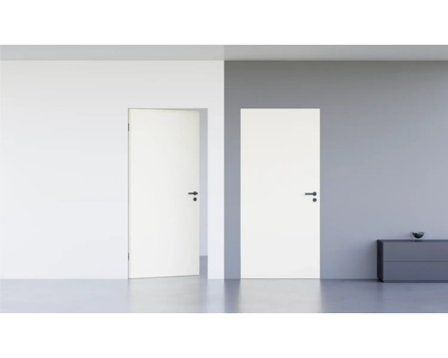 Porte d'intérieur affleurante Pertura Vidar HPL RAL 9016 blanc signalisation 883x2001 mm serrure à loquet magnétique pour WC acier inoxydable tirant droit reverse (ouverture vers l'intérieur)