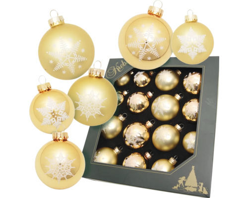 Weihnachtsbaumkugeln Schneeflocken Glas gold 16 Stück Weihnachtskugeln aus Glas mit Schneeflockenmuster im Set
