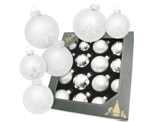 Weihnachtsbaumkugeln Schneeflocke Glas silber 4 Stück Packung mit Weihnachtskugeln aus Glas, mit Schneeflockenmuster