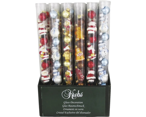 Weihnachtsbaumschmuck Glas silber rot weiß gold 9 Stück zufällige Motivauswahl Glas Christbaumkugeln in Röhren mit verschiedenen Motiven