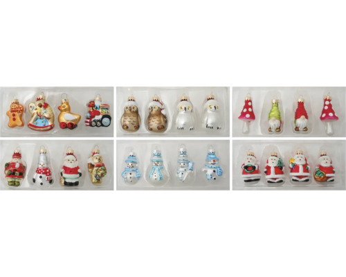 Weihnachtsbaumschmuck Glas silber rot weiß 4 Stück zufällige Motivauswahl Weihnachtsbaumschmuck Set mit verschiedenen Motiven