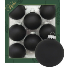 Acht schwarze Weihnachtskugeln aus Glas in Verpackung