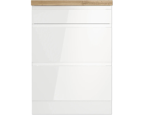 Meuble sous-lavabo avec trois tiroirs et un plateau en bois