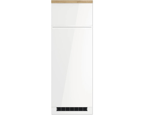 Weißer Badezimmerschrank mit Holzplatte