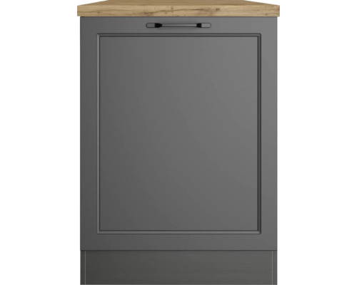 Meuble de cuisine avec façade grise et dessus en bois