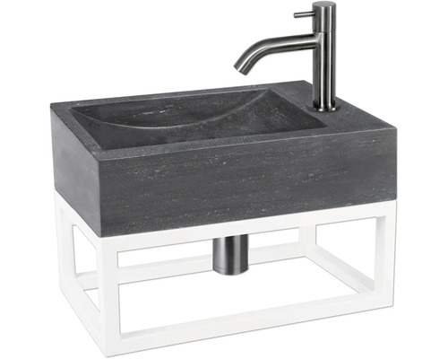 Waschtisch aus Stein mit Armatur und Untergestell für das Badezimmer