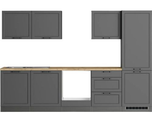 Cuisine complète sans appareils Held Möbel Lübeck 300 cm gris mat démontée variante réversible