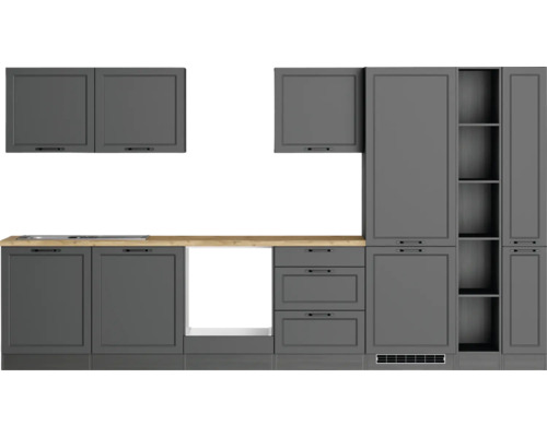 Held Möbel Küchenzeile ohne Geräte Lübeck 360 cm grau matt zerlegt Variante reversibel 1104.6331