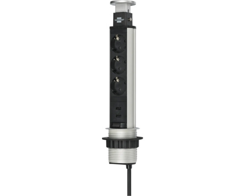 Bloc multiprise Brennstuhl avec trois prises et deux ports USB