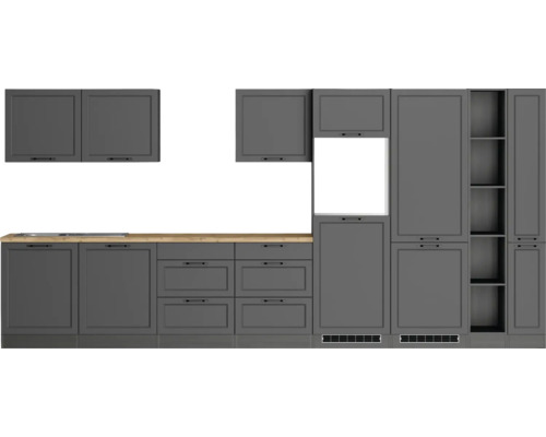 Held Möbel Küchenzeile ohne Geräte Lübeck 420 cm grau matt zerlegt Variante reversibel 1121.6331