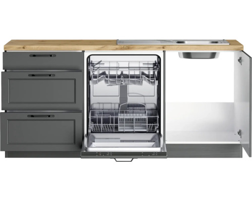 Küchenzeile mit Geschirrspüler, Spüle und Schubladen