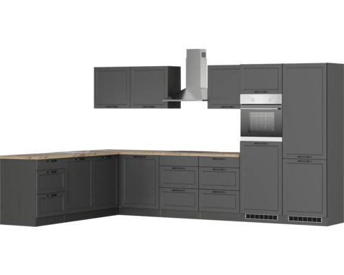 Komplette Küche mit Dunstabzugshaube und Einbaubackofen