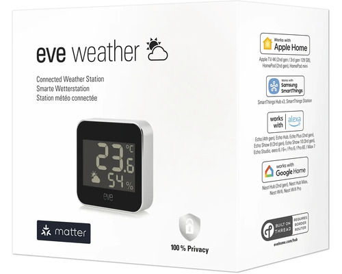 Station météo connectée Eve Weather avec logo Matter, prend en charge Apple Home, Samsung SmartThings, Alexa et Google Home