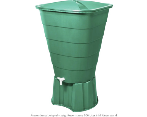 Récupérateur d''eau de pluie avec couvercle et robinet sur un support